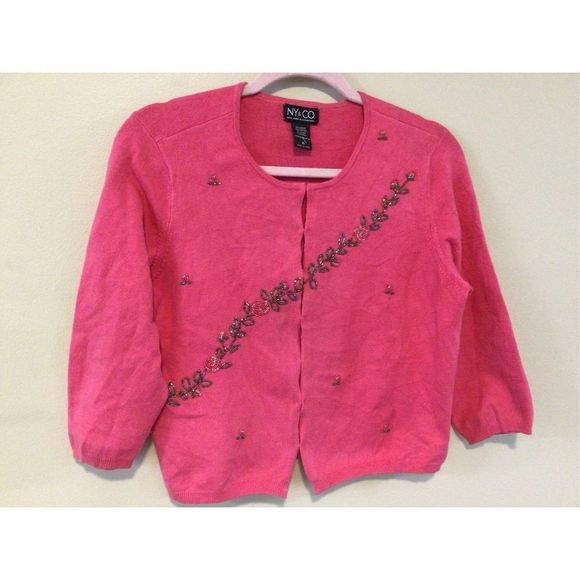 New York & Company Pink Cardigan with Embroidery - Picture 7 of 9